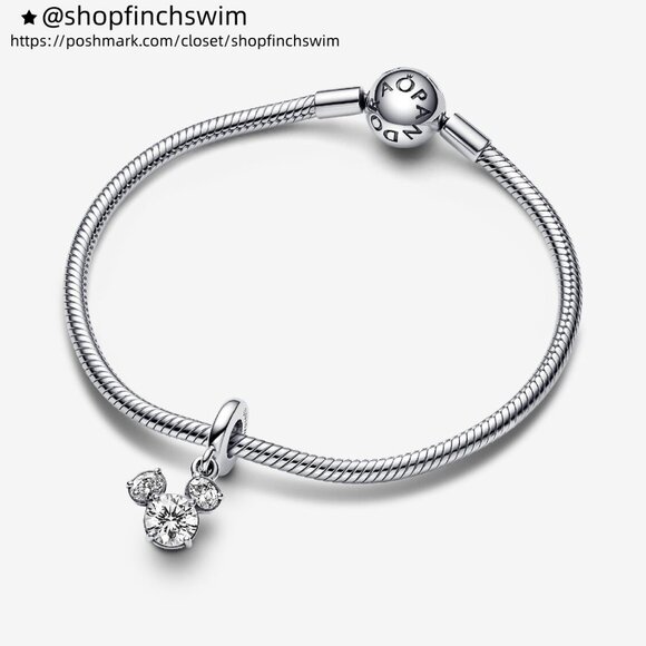 Pandora Disney Mickey Mouse Sparkling Head Silhouette Dangle Charm - Picture 3 of 5